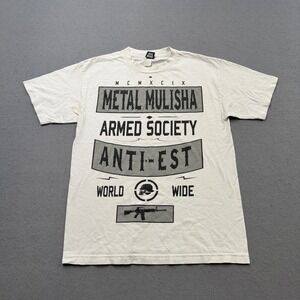 Metal Mulisha T-Shirt Men's Medium White Armed Society Graphic Short Sleeve Y2K